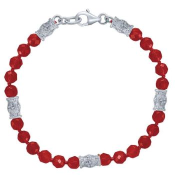 Red Onyx Beads Bracelet In Silver 925 TB2943SVJRO