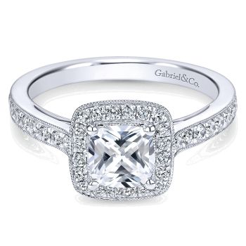0.43 ct Diamond Engagement Ring - Set in 14k White Gold Diamond Halo /ER7527W44JJ-IGCD