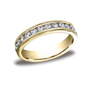 14Kt Yellow Gold 3mm Channel Set Diamond Eternity Wedding Band With Milgrain With A Total Weight Of 0.66Ct 53355014KYR-IBMD