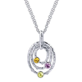 0.04 ct Round Cut Diamond Multi Color Stones Fashion Necklace set in 925 Silver NK2954SV5MC