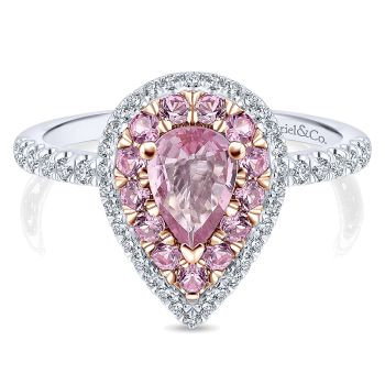 0.28 ct - Pre-Set Engagement Ring
 14k White & Pink Gold Diamond Pink Sapphire Double Halo /ER913004P3T44PS.CSPS-IGCD