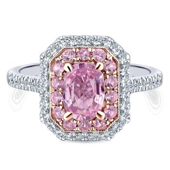 0.58 ct - Pre-Set Engagement Ring
 14k White & Pink Gold Diamond Pink Sapphire Double Halo /ER913002O3T44PS.CSPS-IGCD