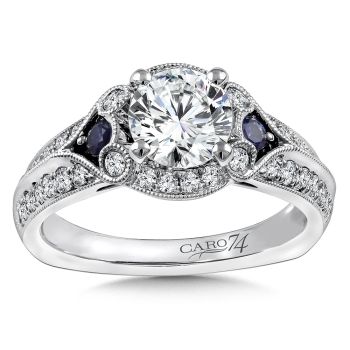 Diamond & Blue Sapphire Engagement Ring Mounting in 14K White Gold with Platinum Head (.45 ct. tw.) /CR792W-BSA