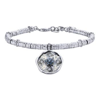 Multi Color Stones Charm Bangle In Silver 925/Stainless Steel TB3660MXJMC