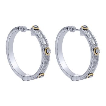 925 Silver/18k Yellow Gold Diamond Classic Earrings EG10723MY5JJ