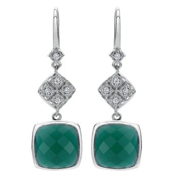 925 Silver Diamond Green Onyx Drop Earrings 0.12 ct EG11871SV5GO