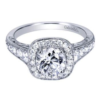 14K White Gold 0.60 ct Diamond Halo Engagement Ring Setting ER7293W44JJ