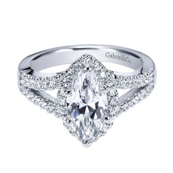 0.37 ct Diamond Engagement Ring - Set in 14k White Gold Diamond Halo /ER5879W44JJ-IGCD