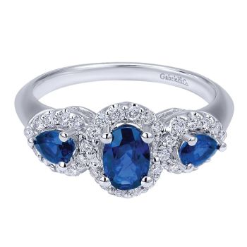 0.25 ct F-G SI Diamond and Sapphire Fashion Ladie's Ring In 14K White Gold LR50333W45SA