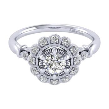 18K White Gold 0.24 ct Diamond Halo Engagement Ring Setting ER12097W83JJ