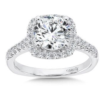 Cushion-Shape Halo Engagement Ring with Diamond Side Stones in 14K White Gold with Platinum Head (0.32ct. tw.) /CR490W