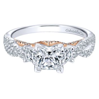 0.69 ct - 3 Stone Diamond Engagement Ring Set in 14K Rose & White Gold /ER12663S3T44JJ-IGCD