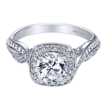 18K White Gold 0.50 ct Diamond Halo Engagement Ring Setting ER7077W83JJ