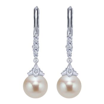 Diamond and Pearl Drop Earrings set in 14kt White Gold 0.15ct EG12321W45PL
