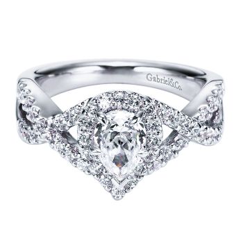 0.50 ct Diamond Engagement Ring - Set in 14k White Gold Diamond Halo /ER5804W44JJ-IGCD