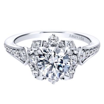Gabriel & Co 18K White Gold 0.81 ct Diamond Halo Engagement Ring Setting ER11636R4W83JJ