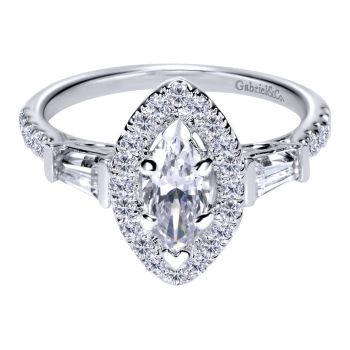 14K White Gold 0.65 ct Diamond Halo Engagement Ring 