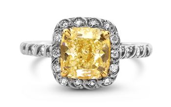 2.65 Ct Cushion Cut Fancy Yellow Halo Diamond Engagement Ring QF5005