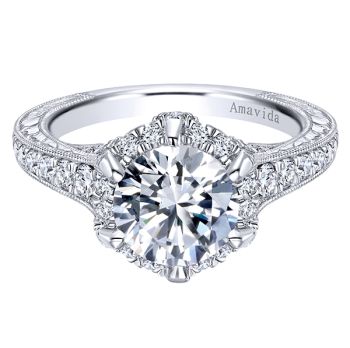 Gabriel & Co 18K White Gold 0.79 ct Diamond Halo Engagement Ring Setting ER11349R8W83JJ