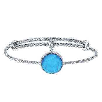 Bangle
 925 Silver/stainless Steel Rock Crystal&turquoise Charm /BG3572MXJXT-IGCD