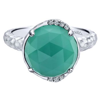 0.03 ct - Ladies' Ring
 925 Silver Diamond Rock Crystal&green Onyx Fashion /LR50567SV5XG-IGCD