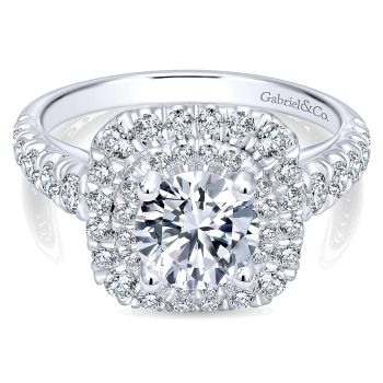 0.84 ct - Diamond Engagement Ring Set in 14k White Gold Double Halo /ER10755W44JJ