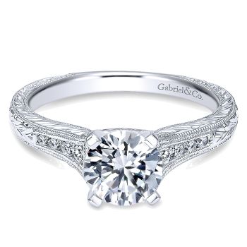 0.15 ct - Diamond Engagement Ring Set in 14k White Gold Straight Setting /ER10276W44JJ-IGCD