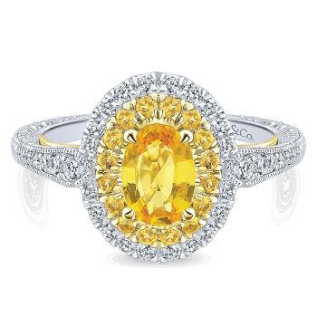 0.33 ct - Pre-Set Engagement Ring
 14k Yellow/white Gold Diamond Yellow Sapphire Double Halo /ER912996O3M44YS.CSYS-IGCD
