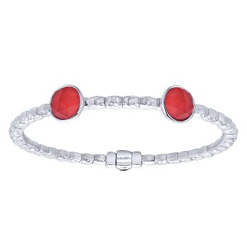 3.82 ct ct - Bangle
 925 Silver/stainless Steel Rock Crystal&red Jade /BG3686MXJRX-IGCD