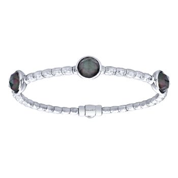 5.58 ct - Bangle
 925 Silver/stainless Steel Rock Crystal & Black Pearl /BG3685MXJXB-IGCD