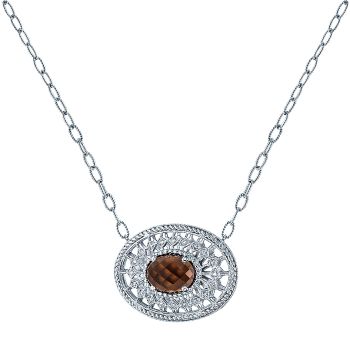 0.18 ct - Necklace
 925 Silver Diamond Smoky Quartz Fashion /NK3487SV5SQ-IGCD