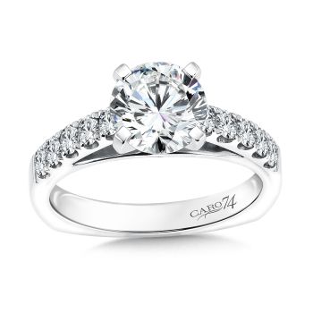 Prong Set Round Diamond Engagement Ring With Side Stones in 14K White Gold with Platinum Head (0.5ct. tw.) /CR107W