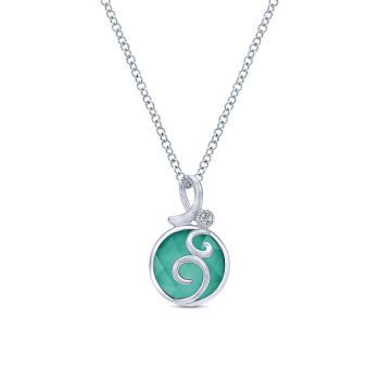 0.01 ct - Necklace
 925 Silver Diamond Rock Crystal & green Onyx Fashion /NK4495SV5XG-IGCD