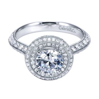 0.74 ct - Diamond Engagement Ring Set in 14k White Gold Double Halo /ER7502W44JJ
