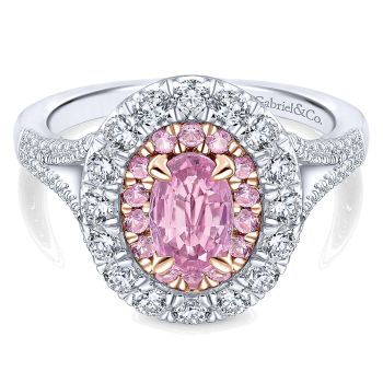 0.76 ct Pre-Set Engagement Ring
 14k White & Pink Gold Diamond Pink Sapphire Double Halo /ER912993O3T44PS.CSPS-IGCD