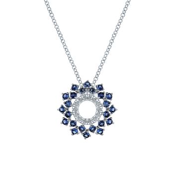 0.08 ct - Necklace
 14k White Gold Diamond And Sapphire Fashion /NK5625W45SA-IGCD