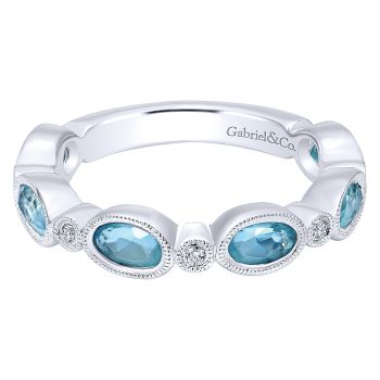 0.06 ct - Ladies' Ring
 14k White Gold Diamond Sky Blue Topaz Stackable /LR5703W45LB-IGCD