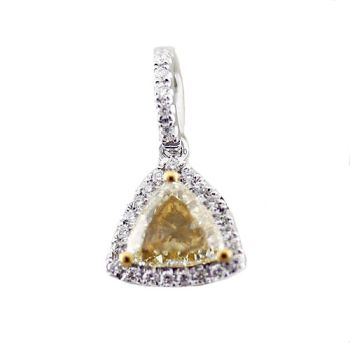 Fancy Yellow Trillion Shape Diamond Pendant Haloed by White Diamonds set in 18kt White and Yellow Gold /SEP18479YYY