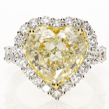 Fancy Yellow Heart Shape Diamond Halo Ring set in 18kt White and Yellow Gold /SER20602Y