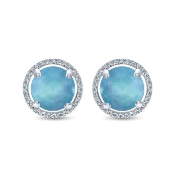 0.18 ct - Earrings
 14k White Gold Diamond Rock Crystal&white Mother Pearl&turquoise Stud /EG13011W45MT-IGCD