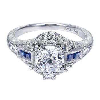Gabriel & Co Platinum 0.22 ct Diamond and Sapphire Halo Engagement Ring Setting ER6501PT3SA