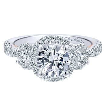 0.97 ct - 3 Stone Diamond Engagement Ring Set in 14K Rose & White Gold /ER12770R4T44JJ-IGCD