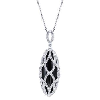 18k White Gold Diamond Onyx Fashion Necklace NK3345W84OX
