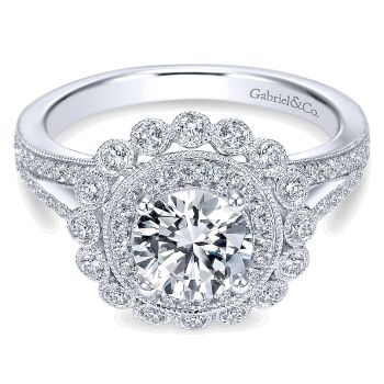 0.52 ct Diamond Engagement Ring - Set in 14k White Gold Diamond Halo /ER7542W44JJ-IGCD