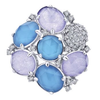 Multi Color Stones Fashion Ladie's Ring In Silver 925 LR50595SVJMC