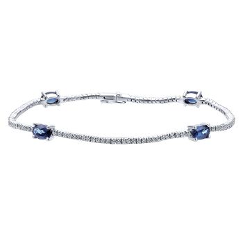 0.84 ct - Diamond Tennis Bracelet with 2.29 ct Sapphire Set in 14K White Gold /TB3901W45SA-IGCD