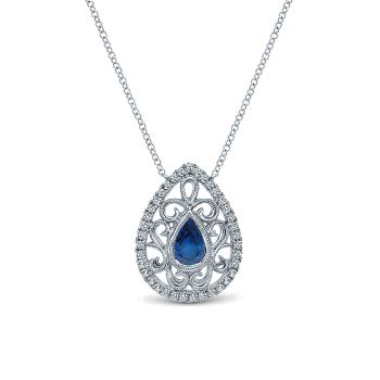 0.29 ct - Necklace
 14k White Gold Diamond And Sapphire Fashion /NK3494W45SA-IGCD