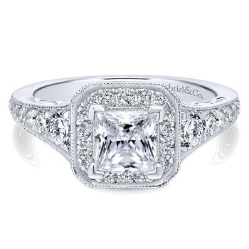 0.72 ct Diamond Engagement Ring - Set in 14k White Gold Diamond Halo /ER12634S3W44JJ-IGCD
