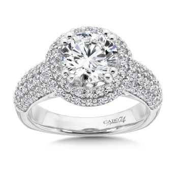 Double Halo Engagement Ring with Side Stones in 14K White Gold with Platinum Head (0.98ct. tw.) /CR544W