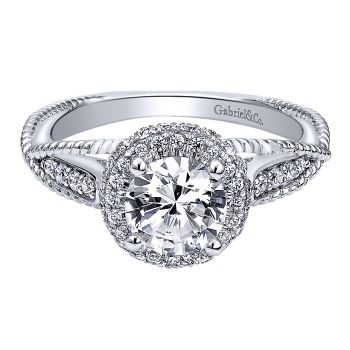 0.34 ct Diamond Engagement Ring - Set in 14k White Gold Diamond Halo /ER10132W44JJ-IGCD